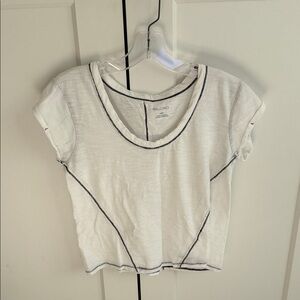 Anthropologie White Tee with Black Stitching